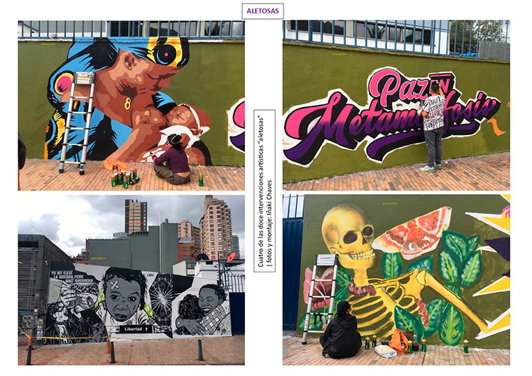 Cuatro de las doce intervenciones artísticas “aletosas” llevadas a cabo en Bogotá | Fotos y montaje: Iñaki Chaves