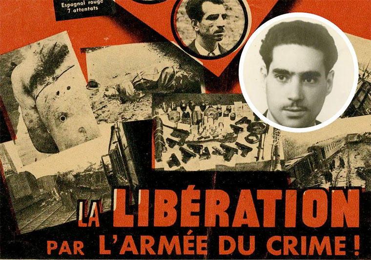 Celestino Alfonso en el cartel de los nazis con los integrantes del grupo de resistentes antifascistas del grupo de Manouchian a los que tildaban de terroristas.
