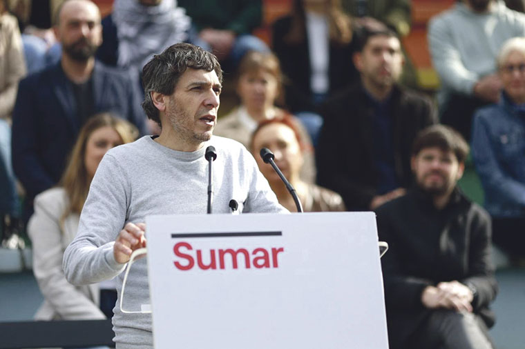 Jon Hernández interviene, el pasado 10 de marzo, en el acto de presentación de las listas de Sumar por Araba, Gipuzkoa y Bizkaia | Sumar