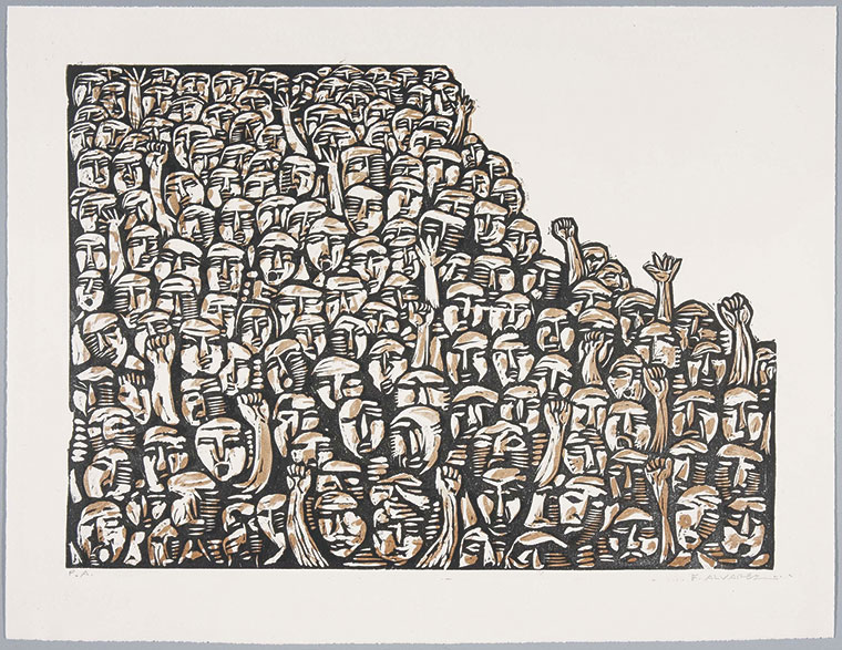 Francisco Álvarez "Manifestación", ca. 1962 Linografía MAC, 2006/1/27