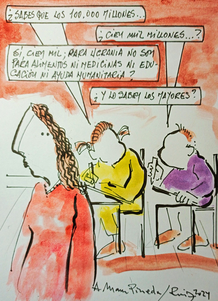 Viñeta de Vicente Ruiz. "Cien mil millones para Ucrania"