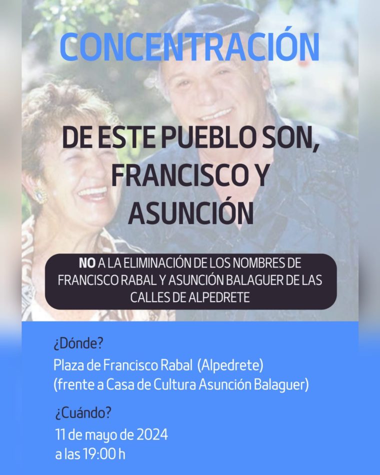 Concentración protesta retirada nombres de Benito Rabal y Asunción Balaguer en Alpedrete