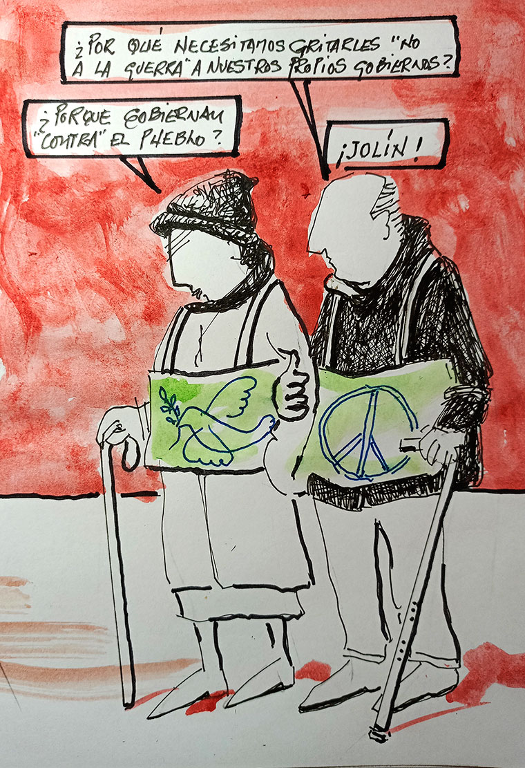 Viñeta de Vicente Ruiz. Gritar no a la guerra