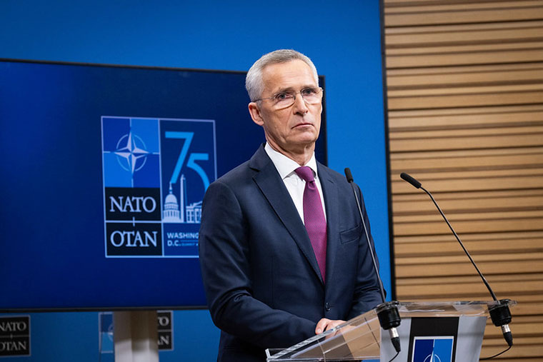 Jens Stoltenberg, secretario general de la OTAN presenta en rueda de prensa la 75ª Cumbre de la OTAN en Washington