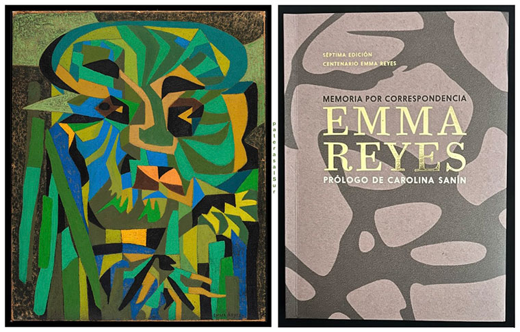 Emma Reyes. Montaje con la pintura Dios vegetal (1959) y la portada del libro Memoria por correspondencia (2019)