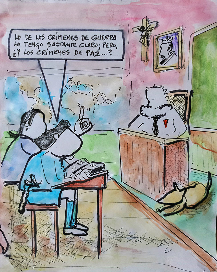 Viñeta de Vicente Ruiz. Crímenes de guerra - crímenes de paz
