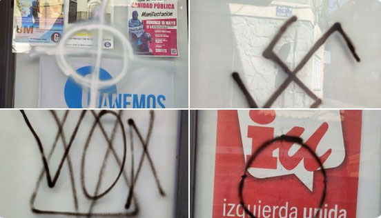 Vandalización por la extrema derecha de la sede El Encuentro en Colmenar Viejo | Imagen: Ganemos Colmenar
