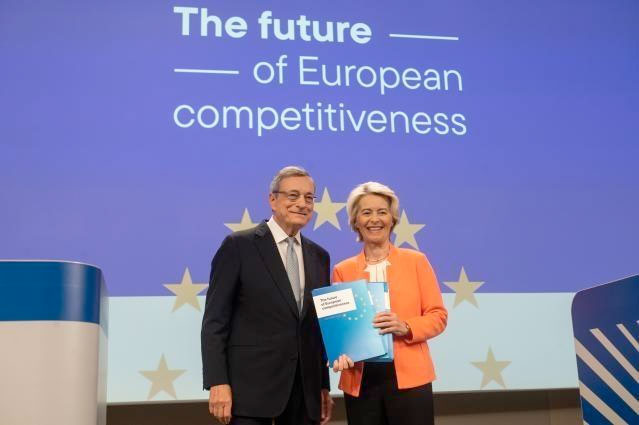 El ex primer ministro italiano Mario Draghi y la presidenta de la Comisión Europea, Ursula von der Leyen, en la presentación del informe | Foto: commission.europa.eu