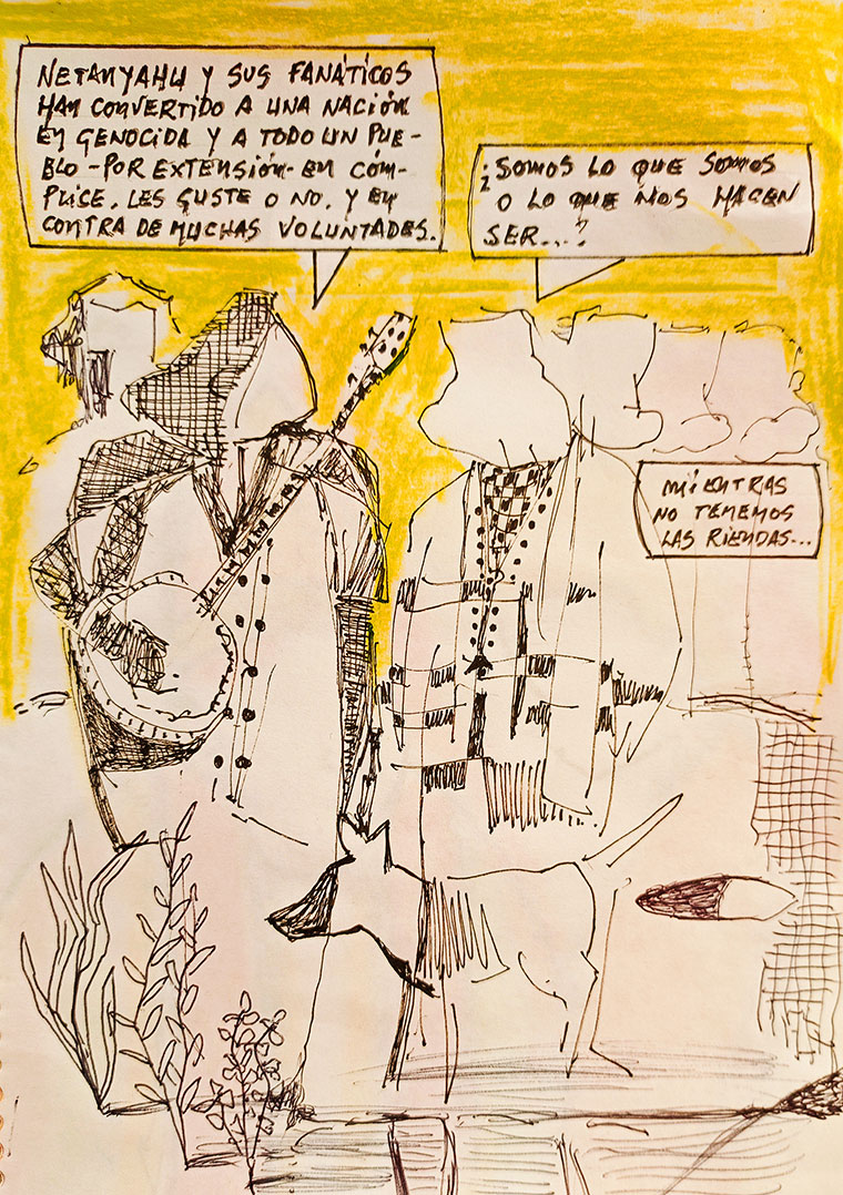 Netanyahu y sus fanáticos. Viñeta de Vicente Ruiz