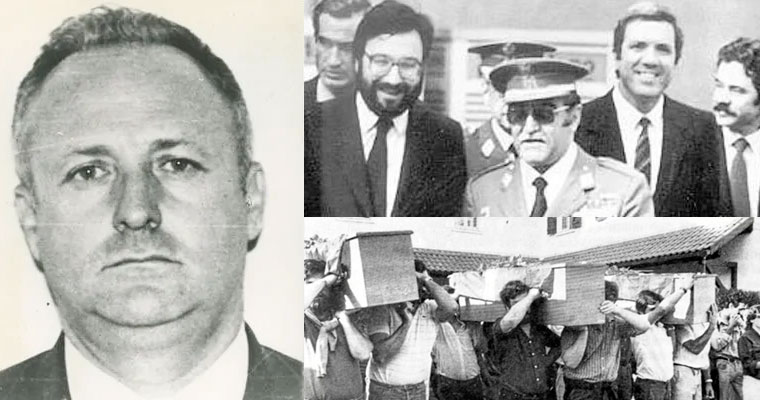 Andrés Casinello (izq.); el general Sáenz de Santa María, flanqueado por Serra y Barrionuevo (arriba); asesinato a manos de los GAL de cuatro personas en el hotel Monbar de Baiona (abajo)