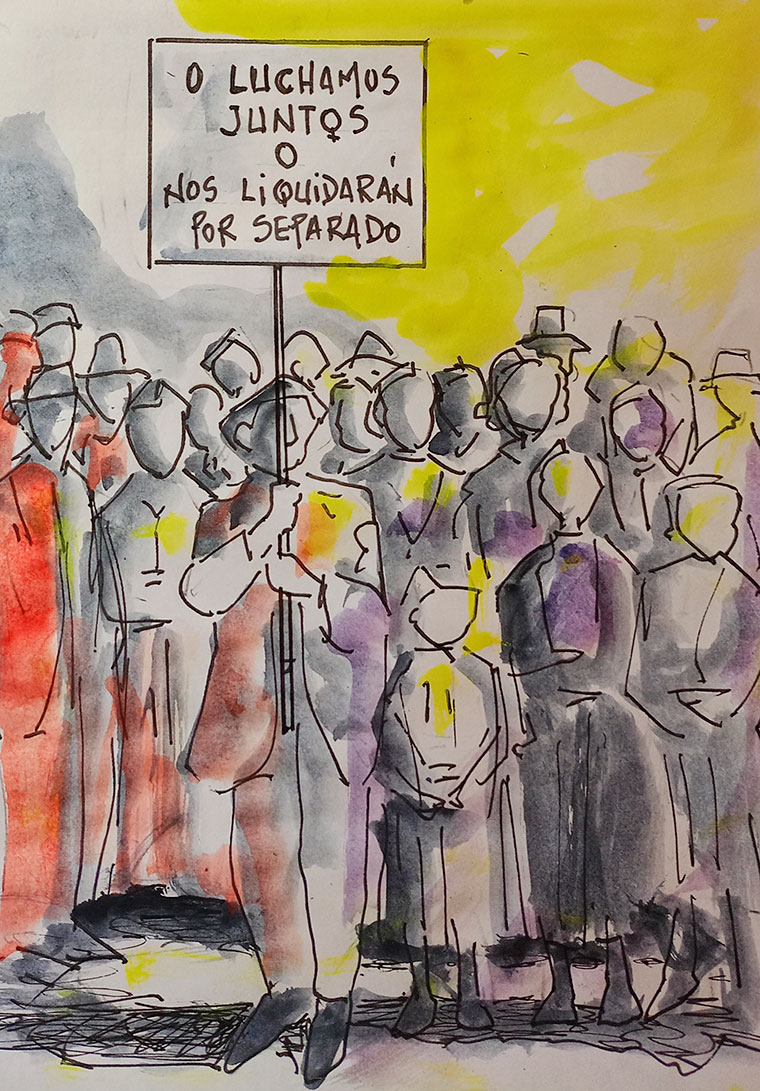 Viñeta de Vicente Ruiz: "O luchamos juntas o nos liquidarán por separado"
