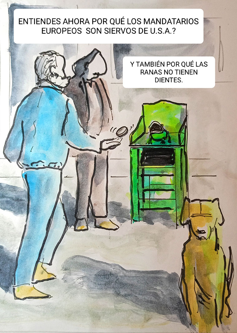 Viñeta de Vicente Ruiz Fernández: "Mandatarios europeos, siervos USA"