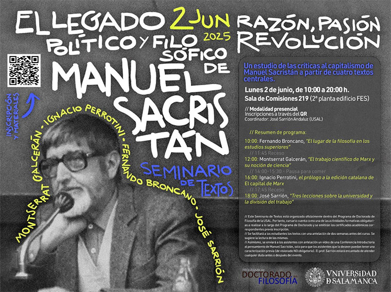 Razón, pasión, revolución: Curso sobre Manuel Sacristán. 2 de junio 2025. Universidad de Salamanca