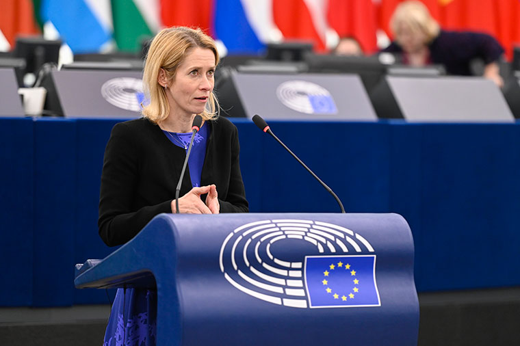 Kaja Kallas en la sesión plenaria del Parlamento Europeo el pasado 1 de abril | Foto: multimedia.europarl.europa.eu