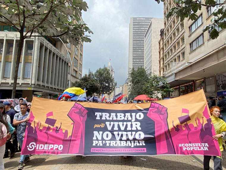 Marcha sindical en Colombia