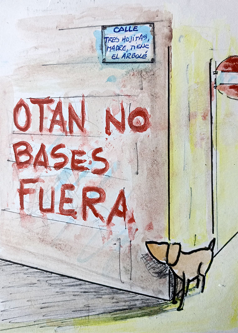 Viñeta de Vicente Ruiz: "OTAN NO, BASES FUERA"