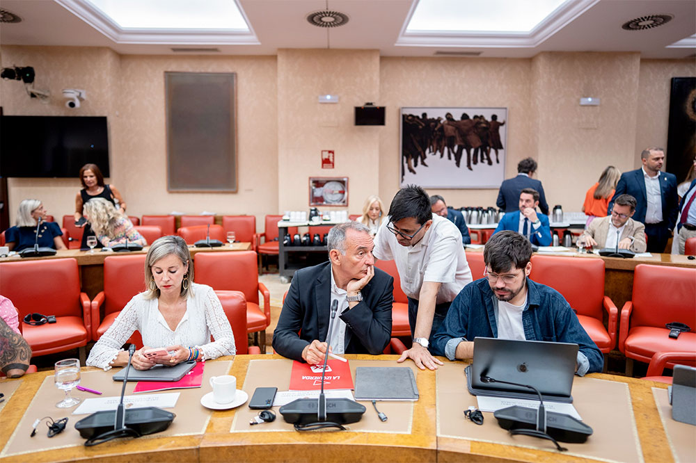 Enrique Santiago junto a otros diputados del grupo parlamentario en la sesión de la diputación permanente del Congreso | Fuente: Grupo Parlamentario Plurinacional Sumar