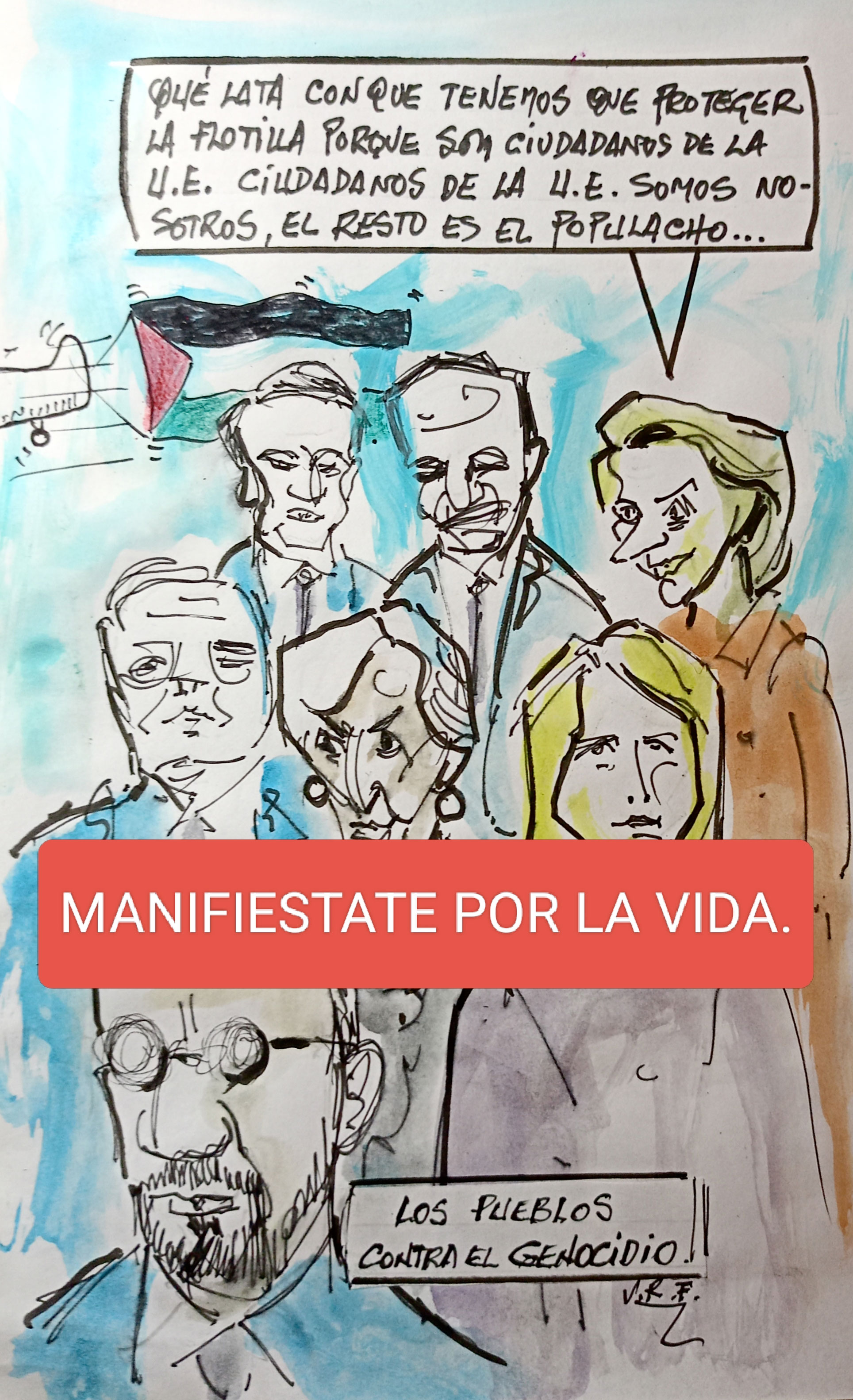 Viñeta de Vicente Ruiz: "Los pueblos contra el genocidio"