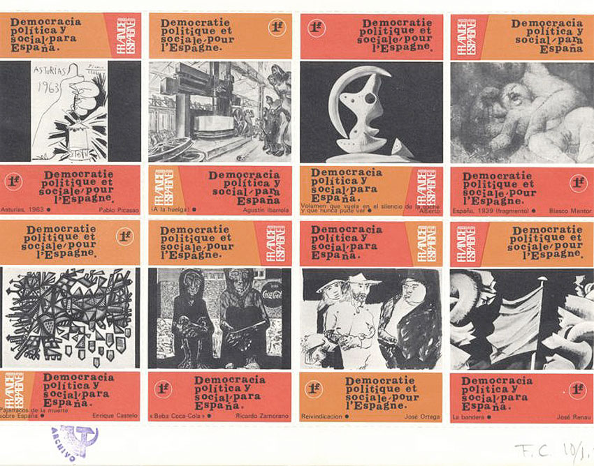 Sellos de artistas plásticos en ayuda de España | Fuente: Archivo Histórico del PCE (AHPCE)