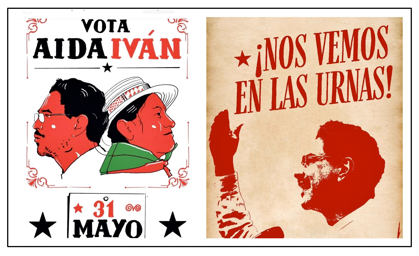 Montaje con un cartel de Gráfica del Cambio (izqda.) y otro de Imprenta Republicana (dcha.)