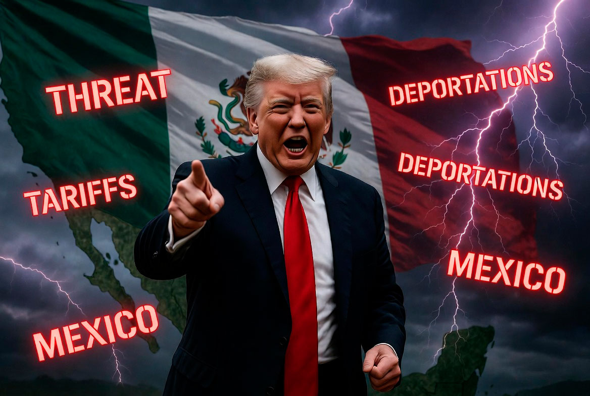 Grok (2026). Donald Trump amenaza a México, [imagen generada por IA]. https://x.com/i/grok