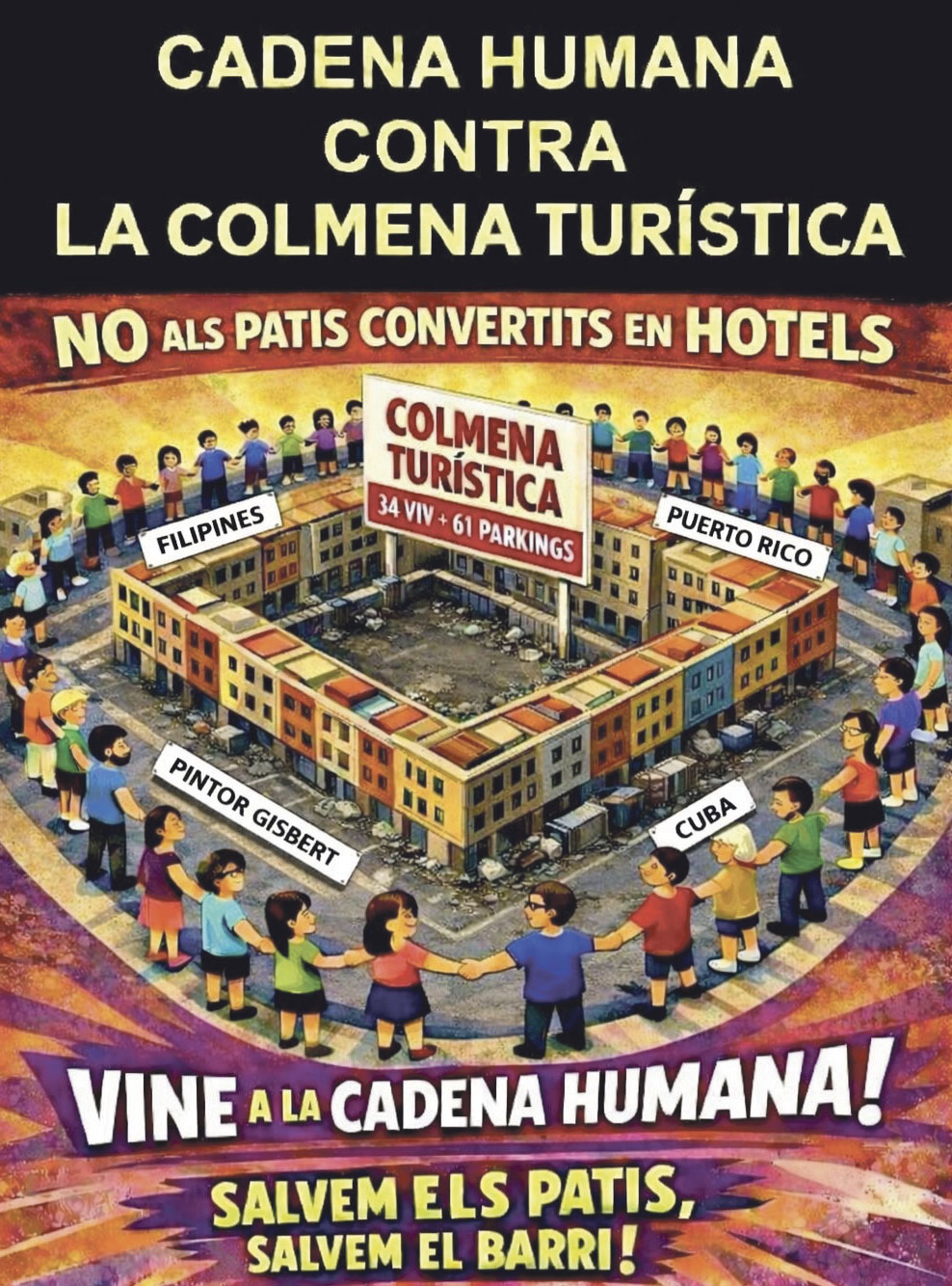 Cartel de la movilización del pasado 28 de marzo contra la colmena turística de Russafa (Valencia)